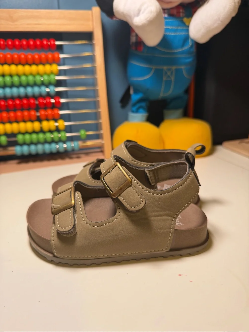 Kids Olive Green Double-Buckle Sandals with Padded Footbed